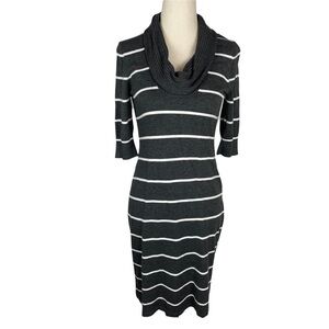 Express Gray/White Striped Cowl Neck Sweater Dress